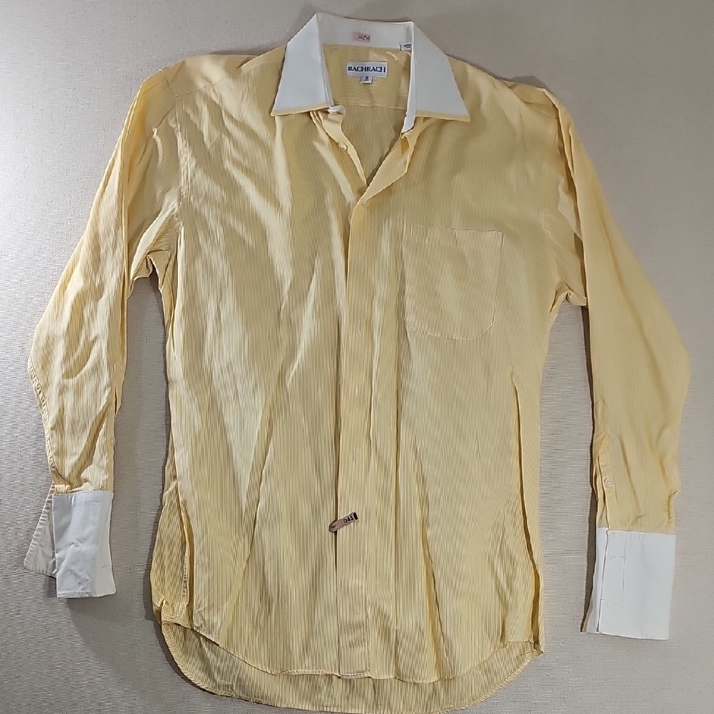 Bachrach Yellow Striped Dress Shirt with White Accents